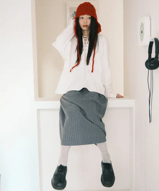 Effortless chic striped A-line long skirt