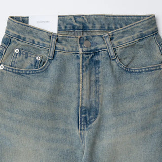 Neat-fit medium-wash denim pants for everyday wear