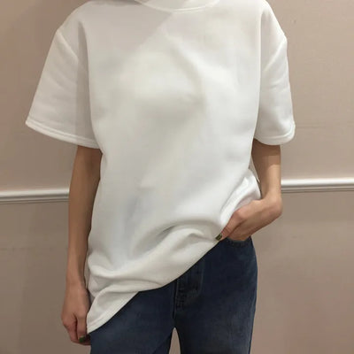 Cozy Fleece-Lined Basic Tee  Daily Loose Fit T-shirt