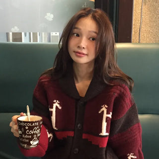 Spring Color-Block Knit Cardigan Loose Fit  Delicate Mood Daily Look