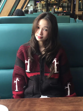 Spring Color-Block Knit Cardigan Loose Fit  Delicate Mood Daily Look