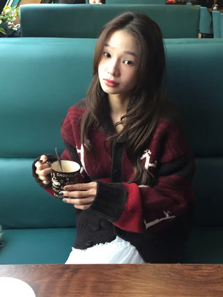 Spring Color-Block Knit Cardigan Loose Fit  Delicate Mood Daily Look
