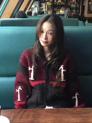 Spring Color-Block Knit Cardigan Loose Fit  Delicate Mood Daily Look