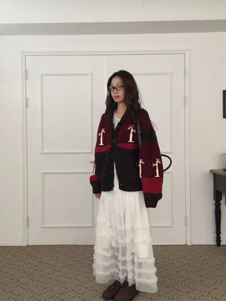 Spring Color-Block Knit Cardigan Loose Fit  Delicate Mood Daily Look