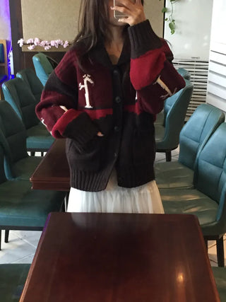 Spring Color-Block Knit Cardigan Loose Fit  Delicate Mood Daily Look