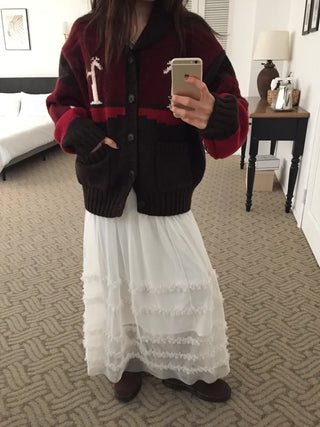 Spring Color-Block Knit Cardigan Loose Fit  Delicate Mood Daily Look