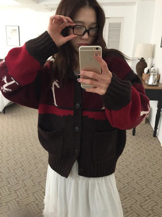 Spring Color-Block Knit Cardigan Loose Fit  Delicate Mood Daily Look