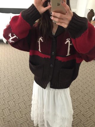 Spring Color-Block Knit Cardigan Loose Fit  Delicate Mood Daily Look