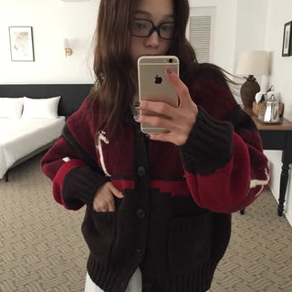 Spring Color-Block Knit Cardigan Loose Fit  Delicate Mood Daily Look