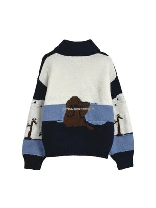 Spring Color-Block Knit Cardigan Loose Fit  Delicate Mood Daily Look
