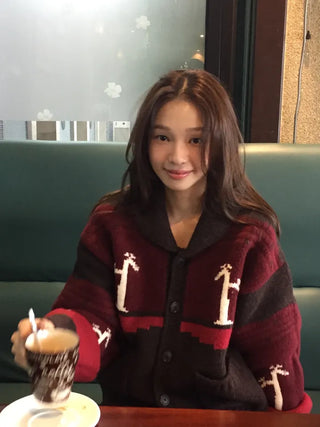 Spring Color-Block Knit Cardigan Loose Fit  Delicate Mood Daily Look