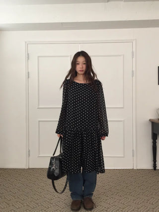 Chiffon Polka Dot Dress, Delicate Fit, Long Length  Date Look