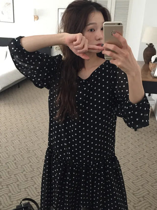 Chiffon Polka Dot Dress, Delicate Fit, Long Length  Date Look