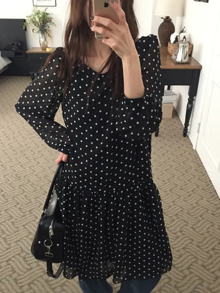 Chiffon Polka Dot Dress, Delicate Fit, Long Length  Date Look