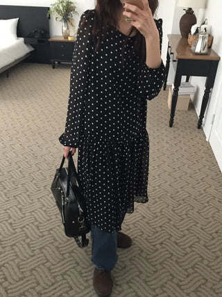 Chiffon Polka Dot Dress, Delicate Fit, Long Length  Date Look