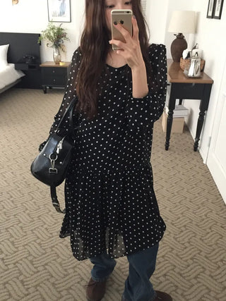 Chiffon Polka Dot Dress, Delicate Fit, Long Length  Date Look