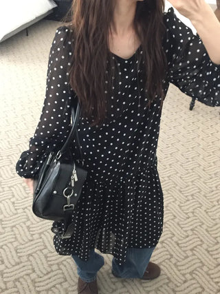 Chiffon Polka Dot Dress, Delicate Fit, Long Length  Date Look