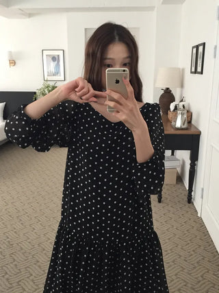Chiffon Polka Dot Dress, Delicate Fit, Long Length  Date Look