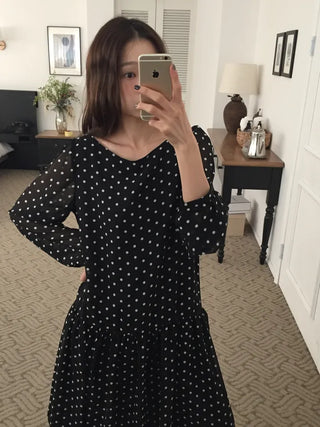Chiffon Polka Dot Dress, Delicate Fit, Long Length  Date Look