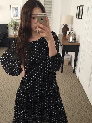 Chiffon Polka Dot Dress, Delicate Fit, Long Length  Date Look