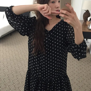 Chiffon Polka Dot Dress, Delicate Fit, Long Length  Date Look