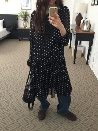 Chiffon Polka Dot Dress, Delicate Fit, Long Length  Date Look