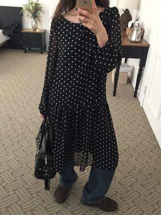 Chiffon Polka Dot Dress, Delicate Fit, Long Length  Date Look