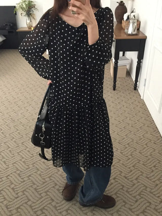 Chiffon Polka Dot Dress, Delicate Fit, Long Length  Date Look