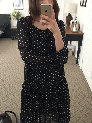 Chiffon Polka Dot Dress, Delicate Fit, Long Length  Date Look