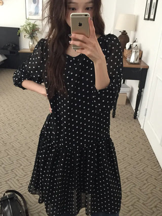 Chiffon Polka Dot Dress, Delicate Fit, Long Length  Date Look