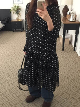 Chiffon Polka Dot Dress, Delicate Fit, Long Length  Date Look