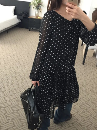 Chiffon Polka Dot Dress, Delicate Fit, Long Length  Date Look