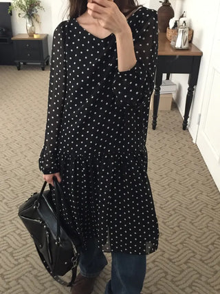 Chiffon Polka Dot Dress, Delicate Fit, Long Length  Date Look