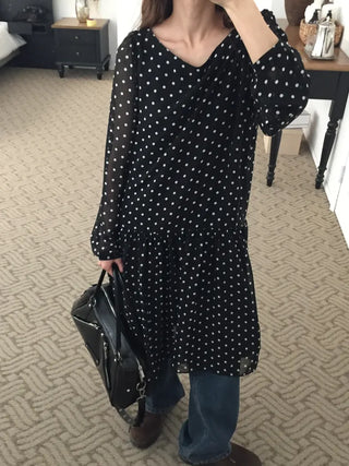 Chiffon Polka Dot Dress, Delicate Fit, Long Length  Date Look