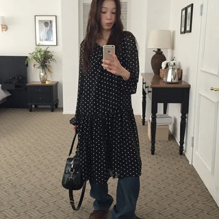 Chiffon Polka Dot Dress, Delicate Fit, Long Length  Date Look