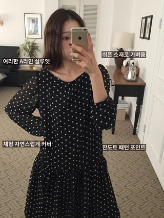 Chiffon Polka Dot Dress, Delicate Fit, Long Length  Date Look
