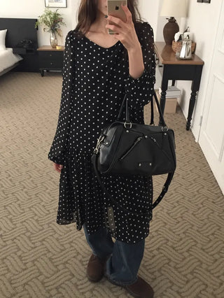 Chiffon Polka Dot Dress, Delicate Fit, Long Length  Date Look