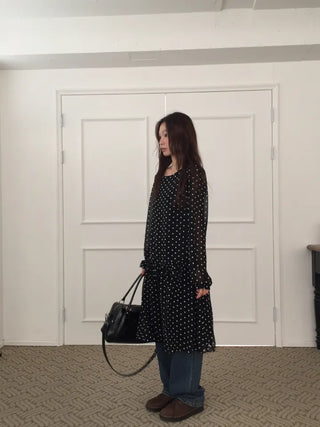 Chiffon Polka Dot Dress, Delicate Fit, Long Length  Date Look