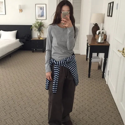 Spring Cotton Long-Sleeve T-Shirt Slim Fit  Delicate Mood Daily Look