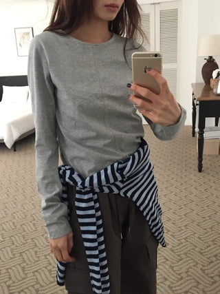 Spring Cotton Long-Sleeve T-Shirt Slim Fit  Delicate Mood Daily Look