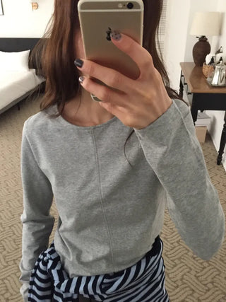 Spring Cotton Long-Sleeve T-Shirt Slim Fit  Delicate Mood Daily Look