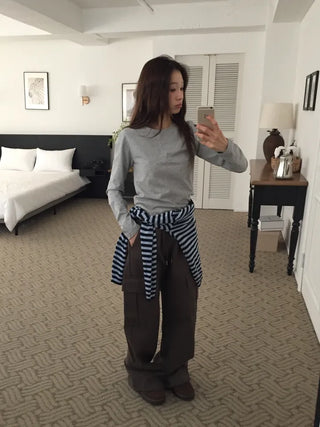 Spring Cotton Long-Sleeve T-Shirt Slim Fit  Delicate Mood Daily Look