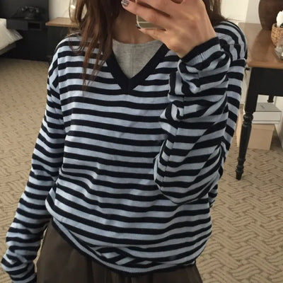 Spring Striped Knit Loose Fit  Delicate Mood Daily Look
