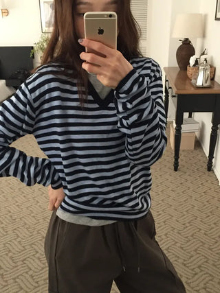 Spring Striped Knit Loose Fit  Delicate Mood Daily Look