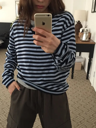 Spring Striped Knit Loose Fit  Delicate Mood Daily Look
