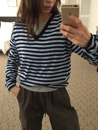 Spring Striped Knit Loose Fit  Delicate Mood Daily Look