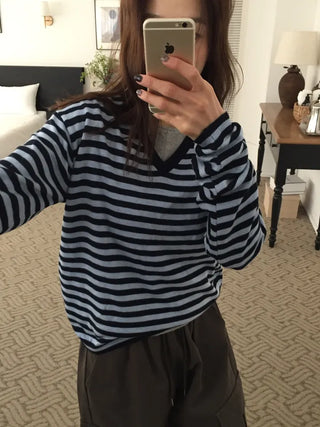 Spring Striped Knit Loose Fit  Delicate Mood Daily Look