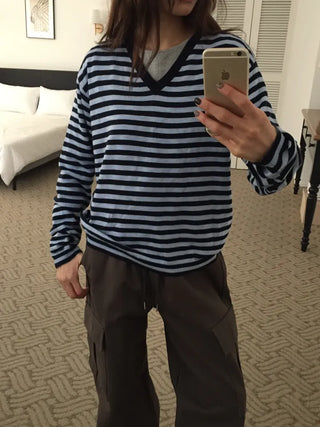 Spring Striped Knit Loose Fit  Delicate Mood Daily Look