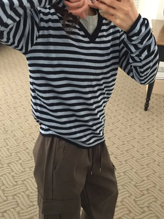Spring Striped Knit Loose Fit  Delicate Mood Daily Look