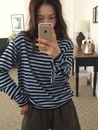 Spring Striped Knit Loose Fit  Delicate Mood Daily Look